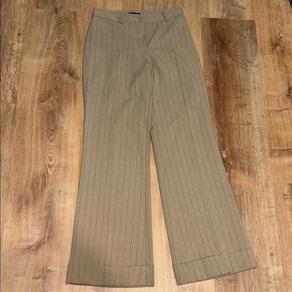 Women's Tan Wide-Leg Cuffed Trouser Pants